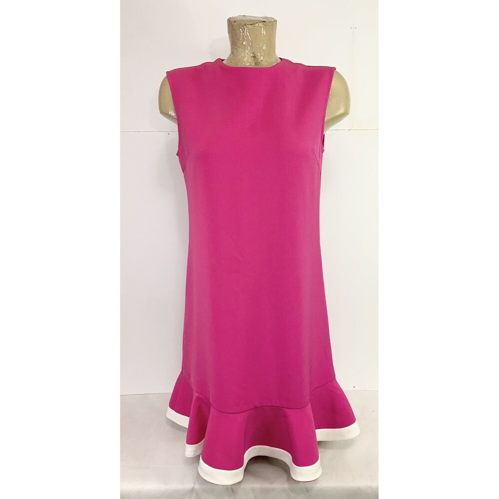 Victoria Beckham Pink Sheath Dress S Small 17.5” Sleeveless Shift White Zipper
